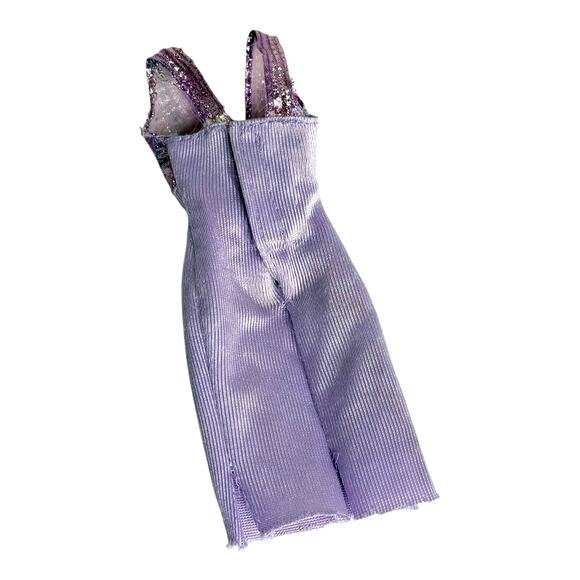 Barbie Dress Purple Silver Gold B Accent Shimmer Party Side Slit Bodycon Vintage - Picture 3 of 4